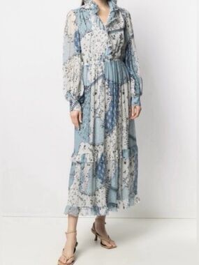 Etro Blue and White Long Sleeve Maxi Dress IT 42 medium